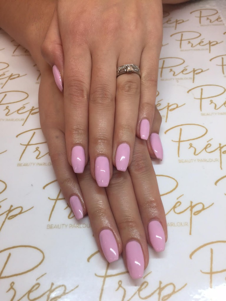 light pink french coffin nails